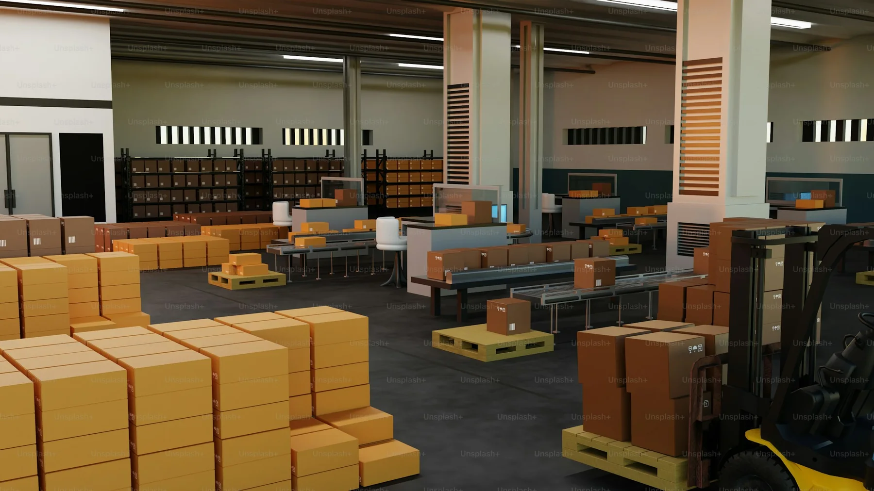 Order fulfillment team sorting packed cartons on warehouse shelving